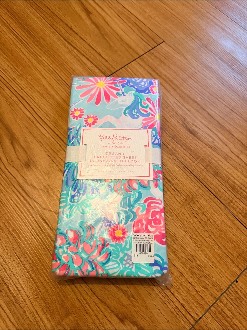 Pottery Barn Kids Lilly Pulitzer Organic Crib Fitted Sheet in Unicorn in Bloom